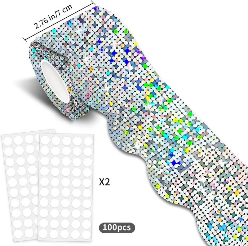 STARLIBOO 60 Feet Bulletin Board Borders, Holographic Silver Scalloped Rolled Border Trim for School, Classroom & Offices - Image 2